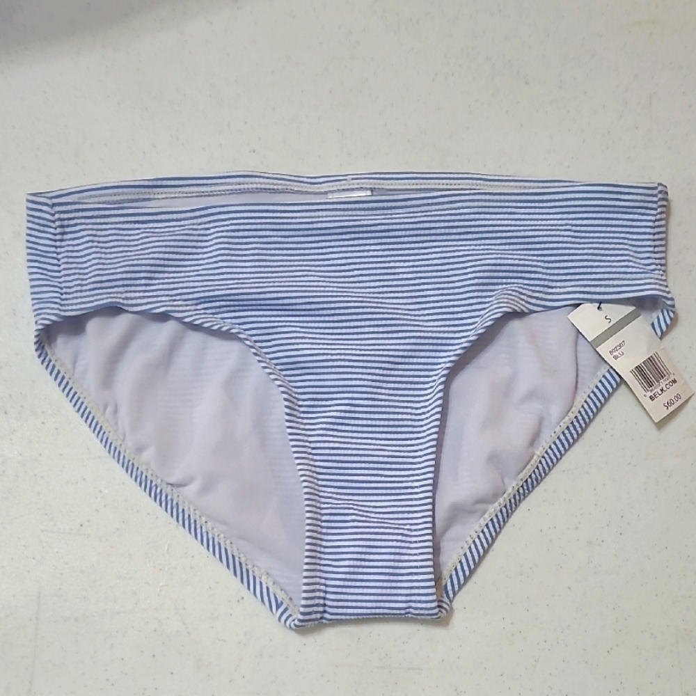 NWT Crown & Ivy Blue Striped Bikini Bottom Size Small